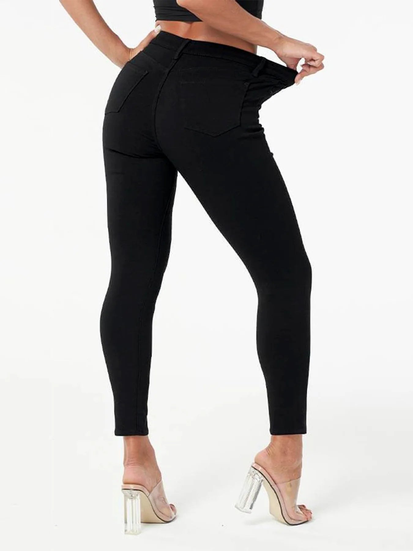 Women's Black High-Waisted Skinny Jeans -  Slim Fit Denim Pencil Pants