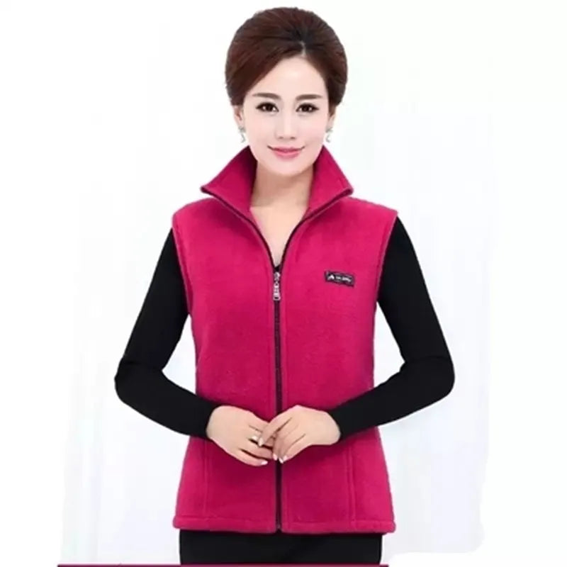 Women Polar Fleece Fabric Vest Large Sleeveless Zipper Jacket