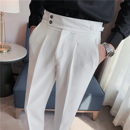 Men's Casual High-Waisted Draped Suit Trousers - Various Colors