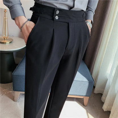 Men's Casual High-Waisted Draped Suit Trousers - Various Colors