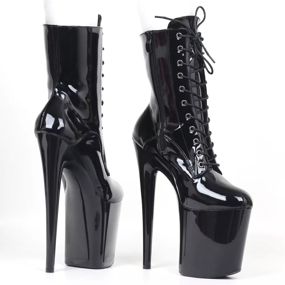 Womens Extreme High Heels Platform Boots Lace Up- 20cm Lift