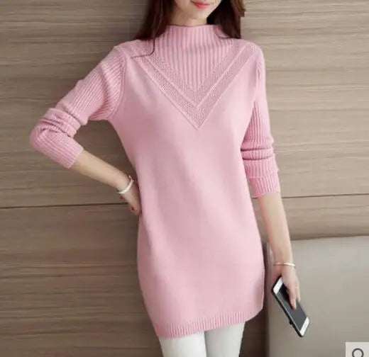 Korean-style Loose Medium-Length Thick Knit Turtleneck Sweater for Women