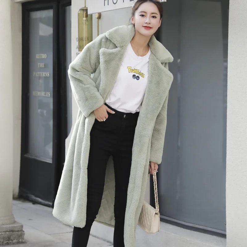 Women's Luxury Long Faux Fur Coat with Loose Lapel - Various Colors