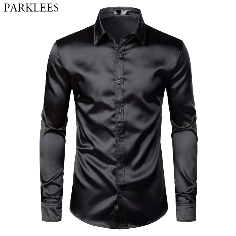 Slim Fit Men's Satin Silk Tuxedo Shirt - Various Colors