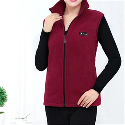 Women Polar Fleece Fabric Vest Large Sleeveless Zipper Jacket