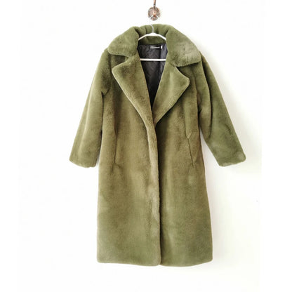 Women's Luxury Long Faux Fur Coat with Loose Lapel - Various Colors