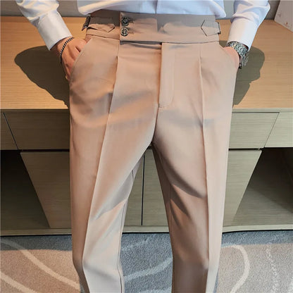 Men's Casual High-Waisted Draped Suit Trousers - Various Colors