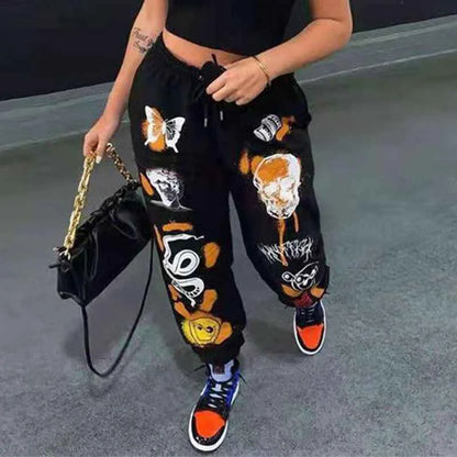 Harajuku Cartoon Skull Print Women’s  Joggers - Streetwear Style