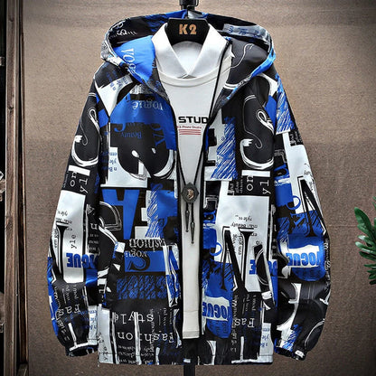 Men's Graffiti Hooded Zip-Up Jacket