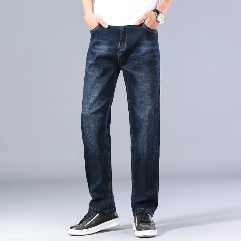 Men's Relaxed Fit Stretch Jeans - Loose Straight Leg Denim