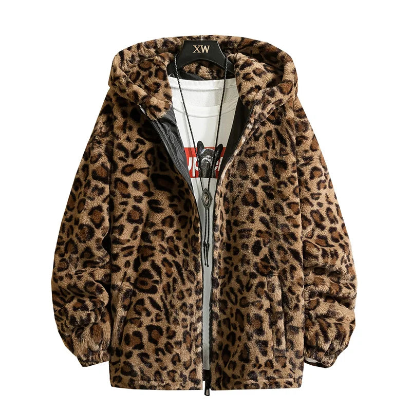 Unisex Leopard Printed Cotton-Padded Jacket