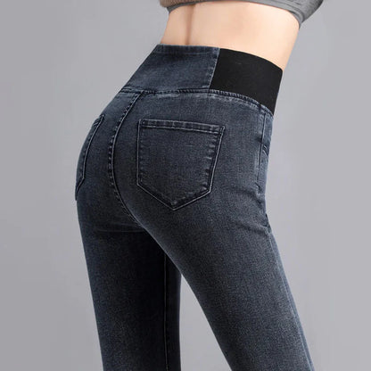 Women's High-Waisted Slim Fit Vintage Denim Jeans with Stretch