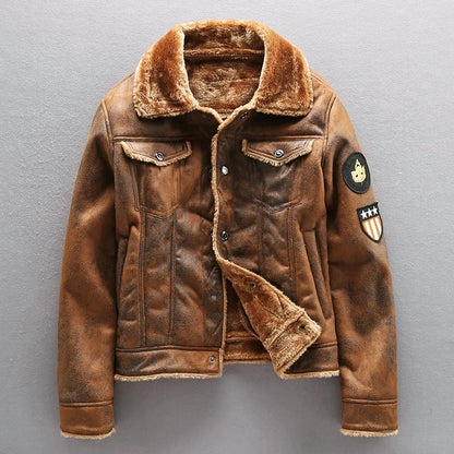 Men's Thick Warm Faux Leather Bomber Jacket