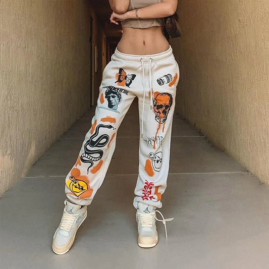 Harajuku Cartoon Skull Print Women’s  Joggers - Streetwear Style