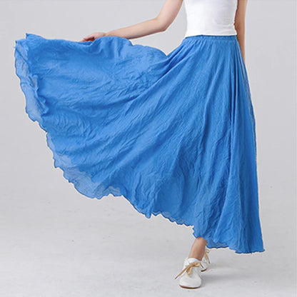 Women's  Elastic High Waist Maxi Skirt in Cotton Linen - Various Colors