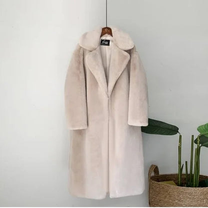 Women's Luxury Long Faux Fur Coat with Loose Lapel - Various Colors