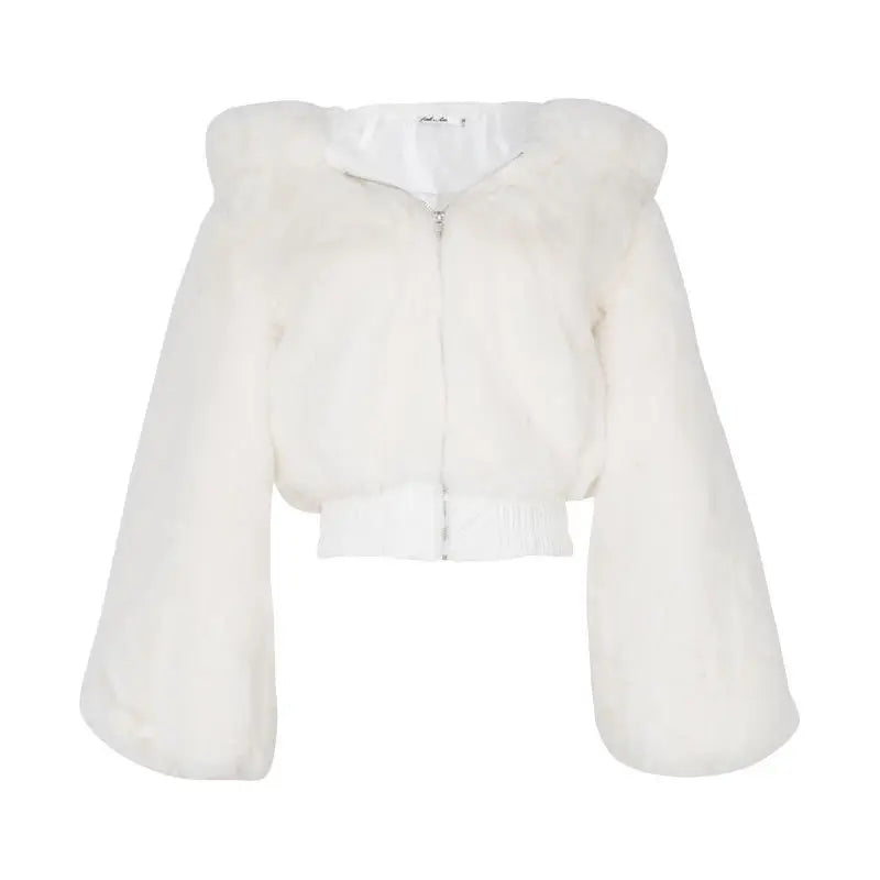 Women's Cropped Hooded Faux Fur Coat