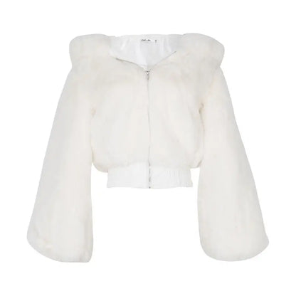 Women's Cropped Hooded Faux Fur Coat