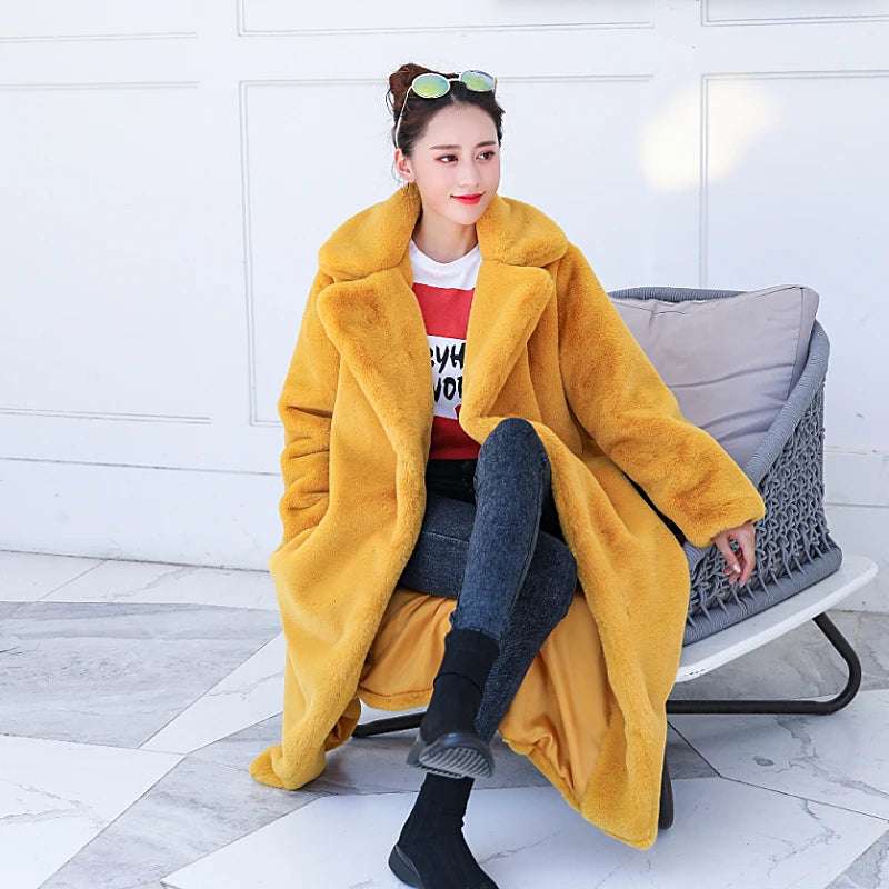 Women's Luxury Long Faux Fur Coat with Loose Lapel - Various Colors