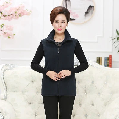 Women Polar Fleece Fabric Vest Large Sleeveless Zipper Jacket