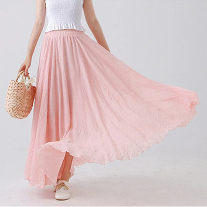 Women's  Elastic High Waist Maxi Skirt in Cotton Linen - Various Colors