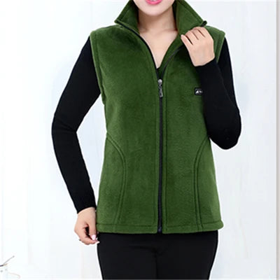 Women Polar Fleece Fabric Vest Large Sleeveless Zipper Jacket