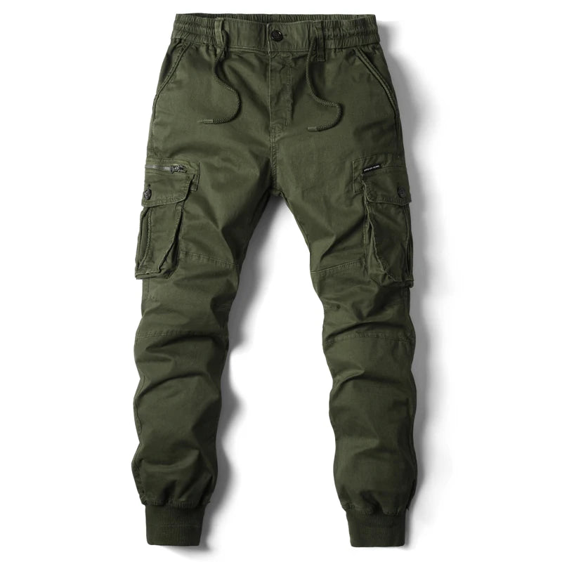 Men's Full-Length Cotton Military-Style Joggers - Various Colors