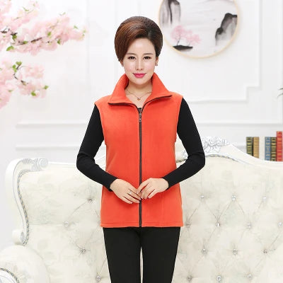 Women Polar Fleece Fabric Vest Large Sleeveless Zipper Jacket