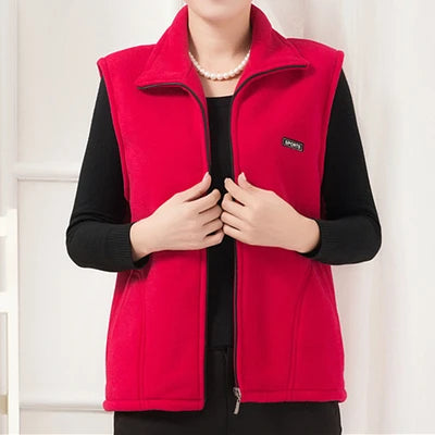 Women Polar Fleece Fabric Vest Large Sleeveless Zipper Jacket