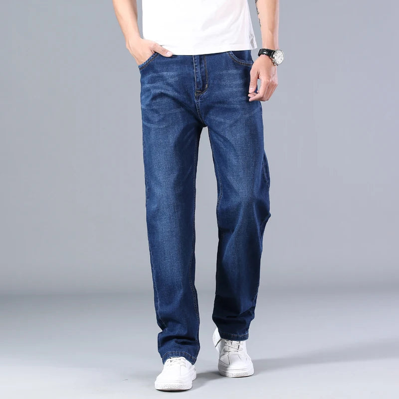 Men's Relaxed Fit Stretch Jeans - Loose Straight Leg Denim