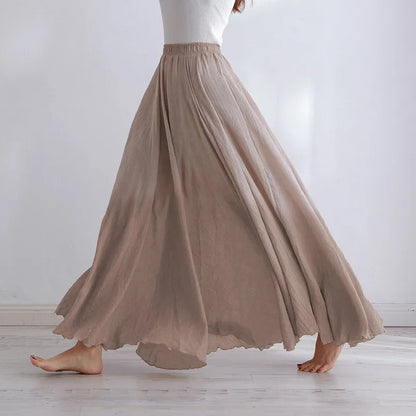 Women's  Elastic High Waist Maxi Skirt in Cotton Linen - Various Colors