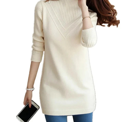 Korean-style Loose Medium-Length Thick Knit Turtleneck Sweater for Women