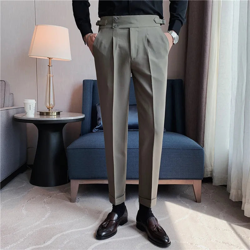 Men's Casual High-Waisted Draped Suit Trousers - Various Colors