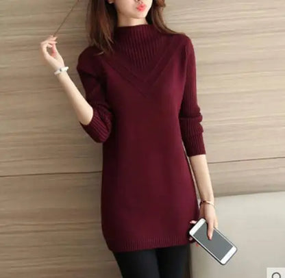 Korean-style Loose Medium-Length Thick Knit Turtleneck Sweater for Women