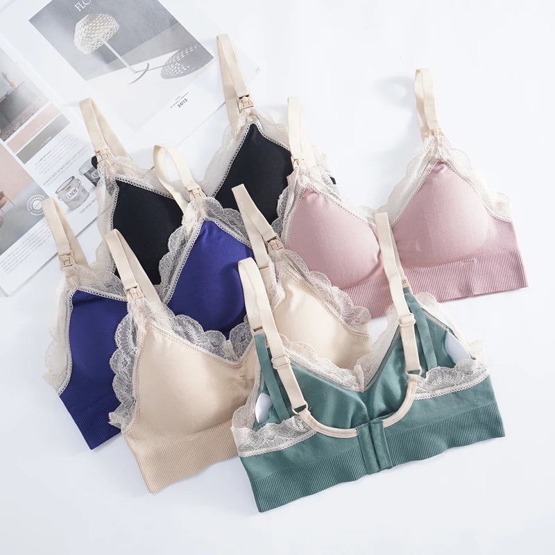 Soft Lace Front-Open Bra for Maternity Support - Various Colors