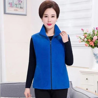 Women Polar Fleece Fabric Vest Large Sleeveless Zipper Jacket