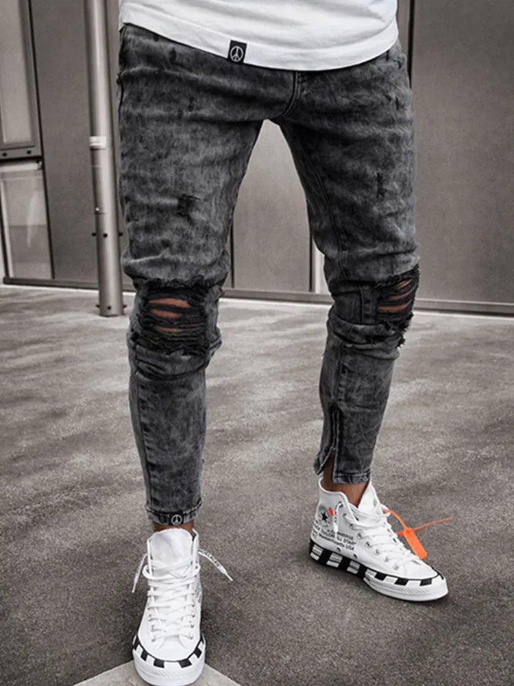 Men's Distressed Stretch Denim Jeans - Slim Fit - Various Colors