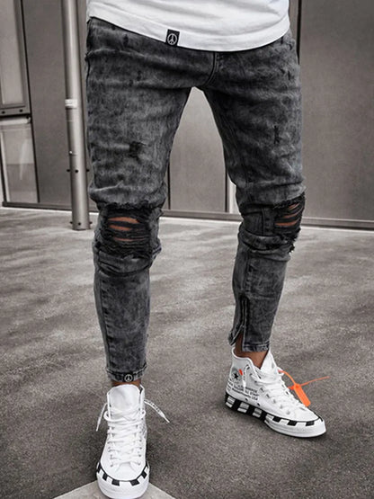 Men's Distressed Stretch Denim Jeans - Slim Fit - Various Colors