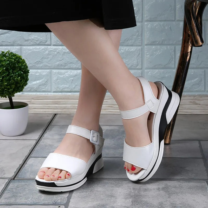 Women's Soft Faux Leather Platform Wedge Sandals