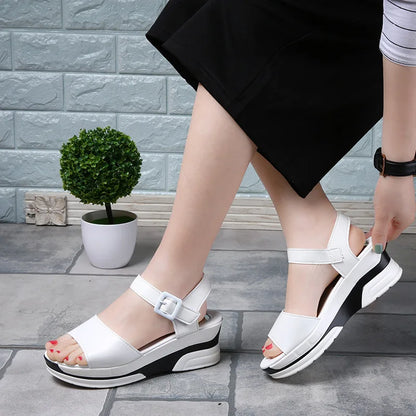 Women's Soft Faux Leather Platform Wedge Sandals