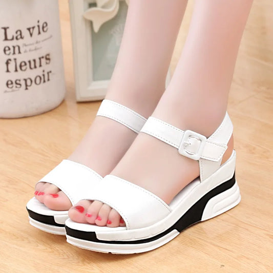 Women's Soft Faux Leather Platform Wedge Sandals