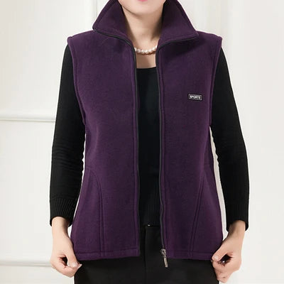 Women Polar Fleece Fabric Vest Large Sleeveless Zipper Jacket