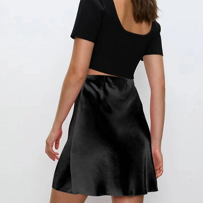 Chic Faux Satin Women's Skirt with Side Zipper - Various Colors