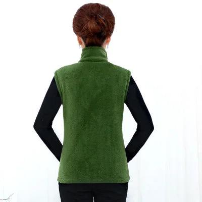 Women Polar Fleece Fabric Vest Large Sleeveless Zipper Jacket