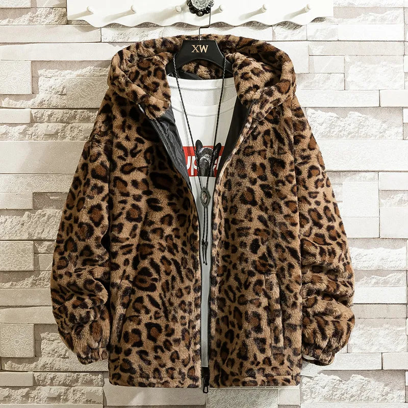 Unisex Leopard Printed Cotton-Padded Jacket