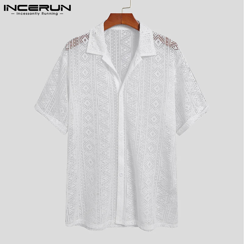 Men's Long Sleeve Transparent Mesh Lace Shirt