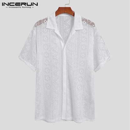 Men's Long Sleeve Transparent Mesh Lace Shirt