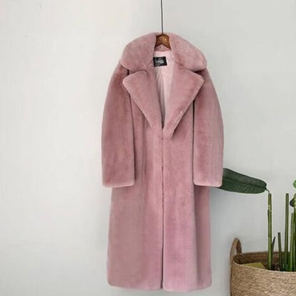 Women's Luxury Long Faux Fur Coat with Loose Lapel - Various Colors