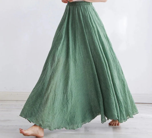 Women's  Elastic High Waist Maxi Skirt in Cotton Linen - Various Colors