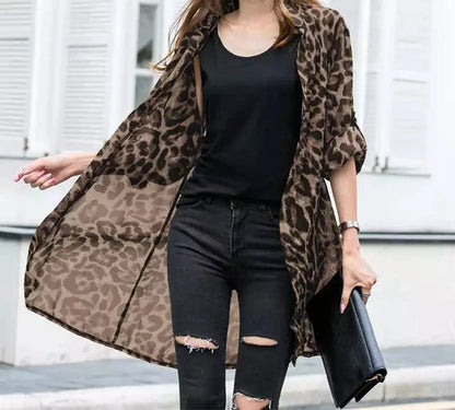 Women's Casual Leopard Print Cardigan - Various Colors